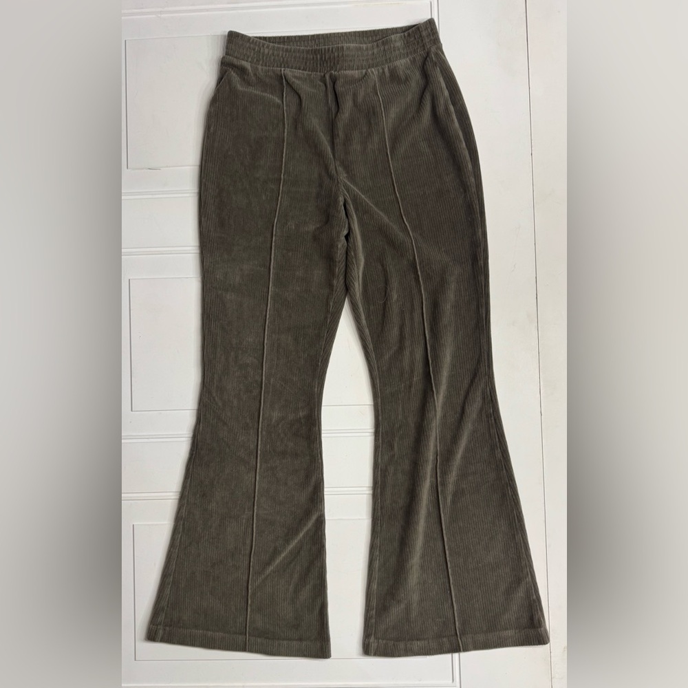 Aerie Womens Green Elastic Waist Corduroy Flare Pants Trousers Size Medium
